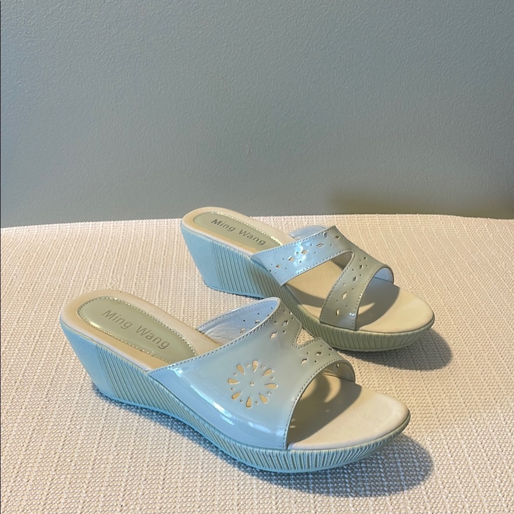 Ming Wang Cream Wedge, light blue sandals, with Elegant Design